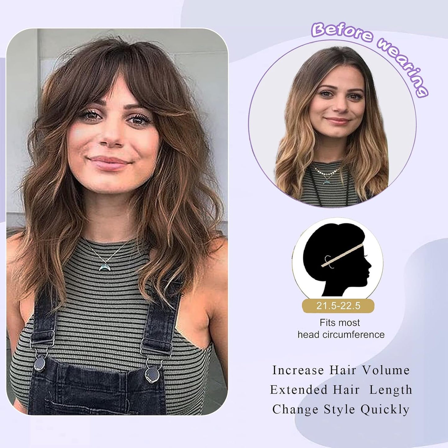Dark Brown Wavy Bob Wig Natural Brown Curly Bob Wig with Curtain Bangs for Black Women,Synthetic Short Curly with Bangs Wavy Shoulder Length Hair for Daily Use 4#