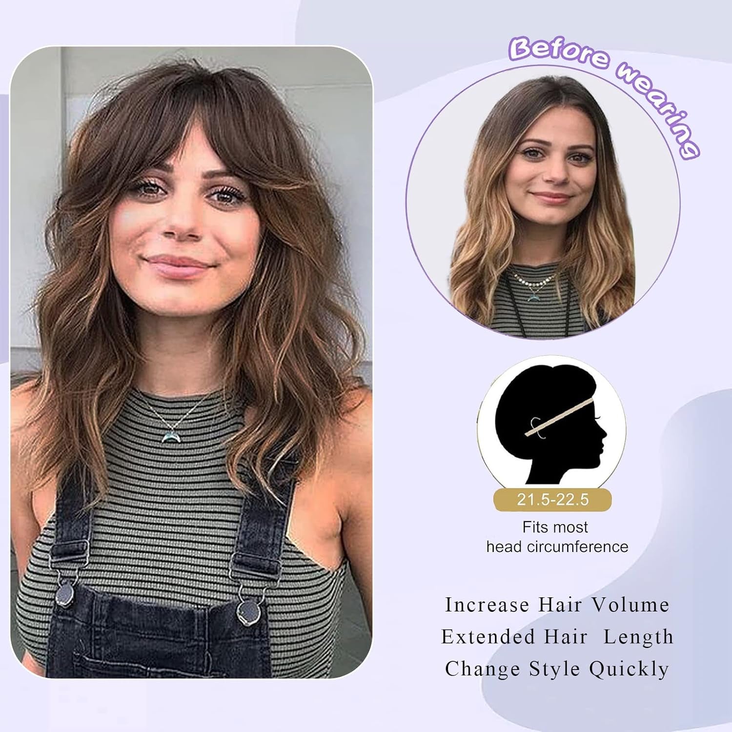 Dark Brown Wavy Bob Wig Natural Brown Curly Bob Wig with Curtain Bangs for Black Women,Synthetic Short Curly with Bangs Wavy Shoulder Length Hair for Daily Use 4#