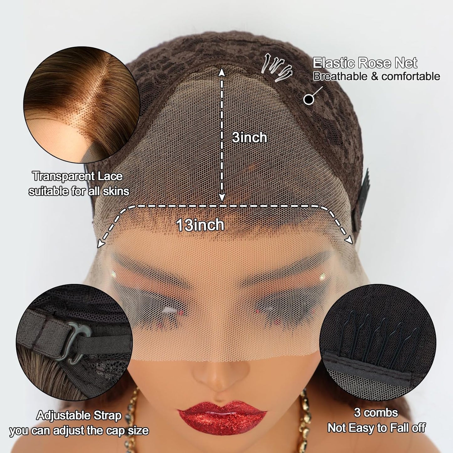 Chocolate Brown Lace Front Wig Long Wavy Curly Hair Wigs Natural Looking Glueless Lace Wigs Heat Resistant Fiber Hair Brown Synthetic Wig for Women Daily Use