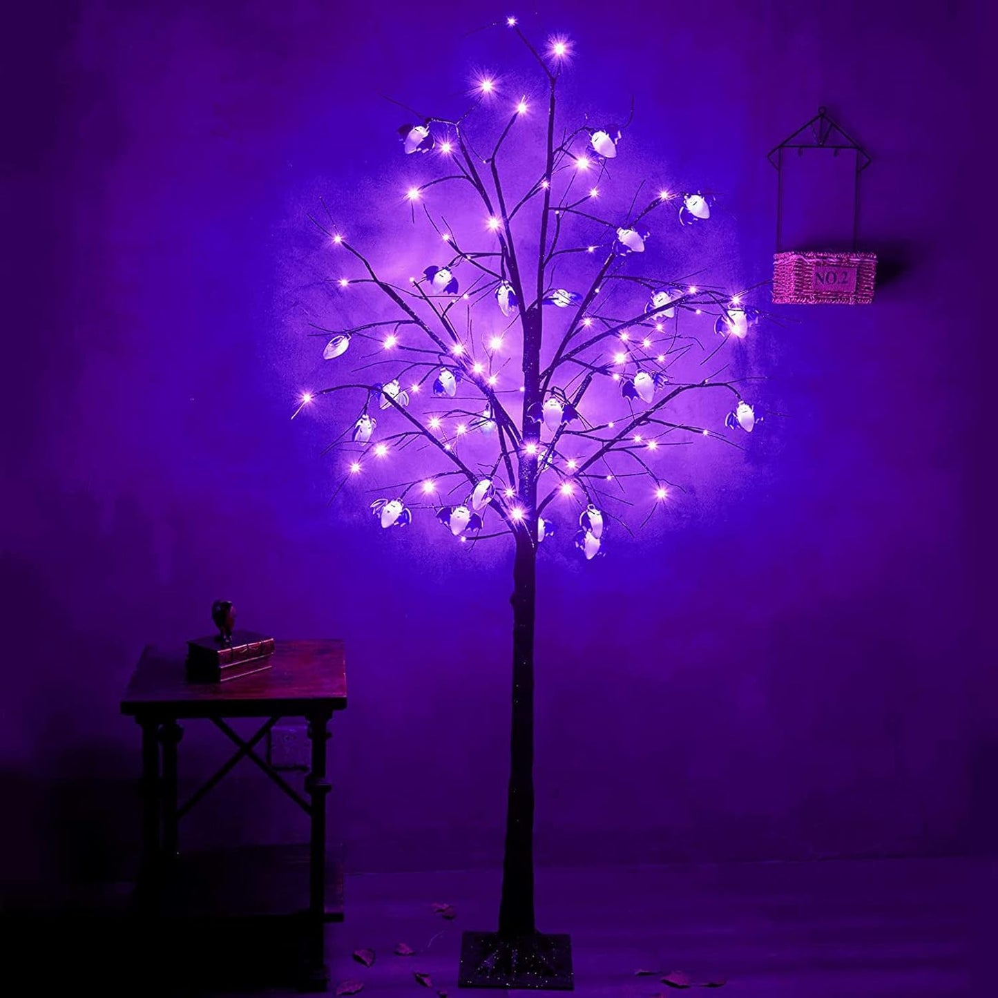 24 LED Lighted Halloween Tree, Battery Operated Birch Tree with 24 DIY Pumpkins, Indoor Home Table Desktop Best Halloween Decorations Gift Package