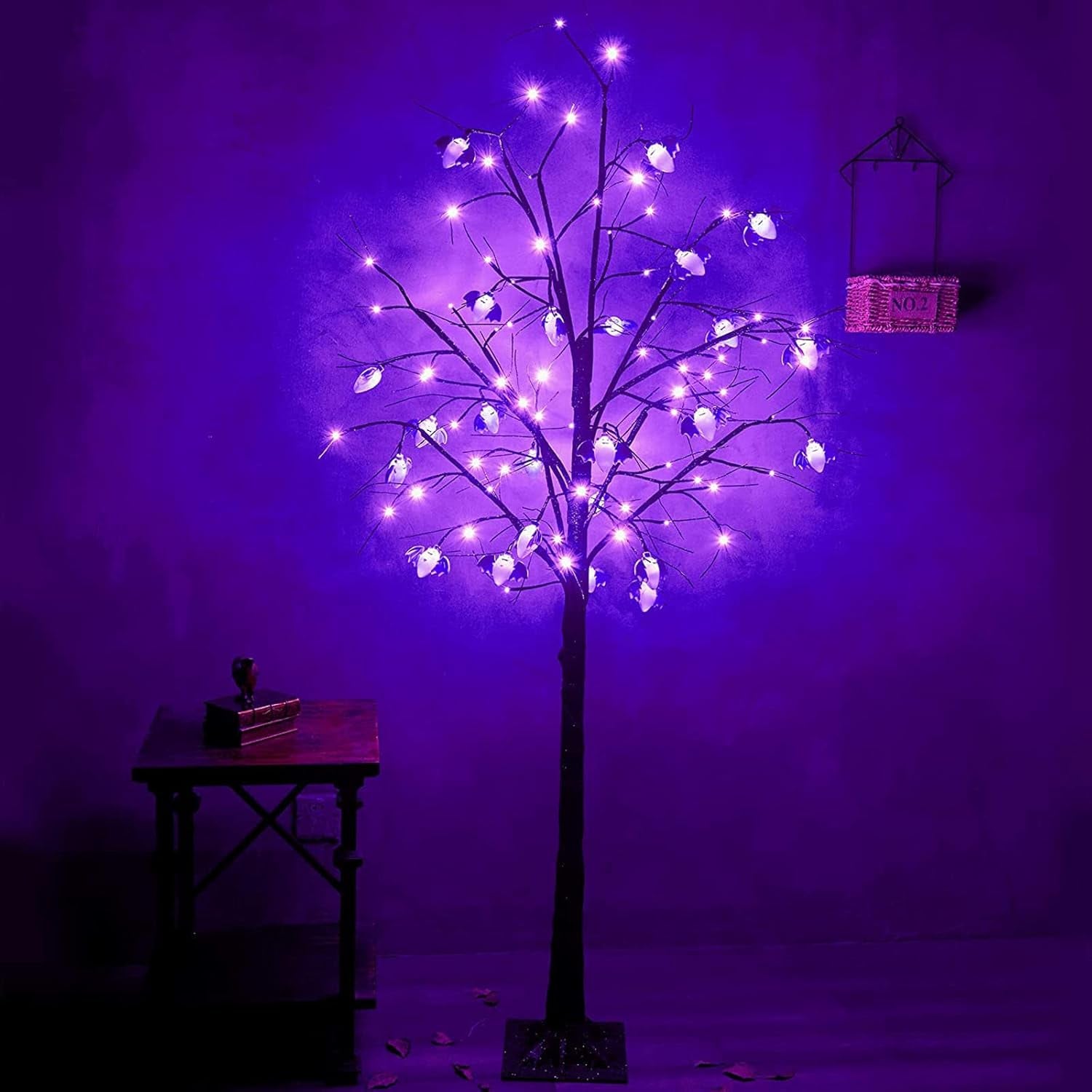 24 LED Lighted Halloween Tree, Battery Operated Birch Tree with 24 DIY Pumpkins, Indoor Home Table Desktop Best Halloween Decorations Gift Package