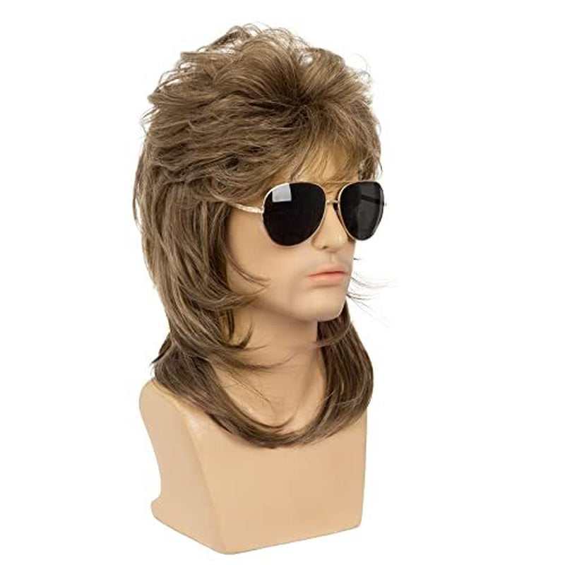 Mens Mullet Wigs Brown Curly 70S 80S Retro Cosplay Costume Wig Rocker Disco F...