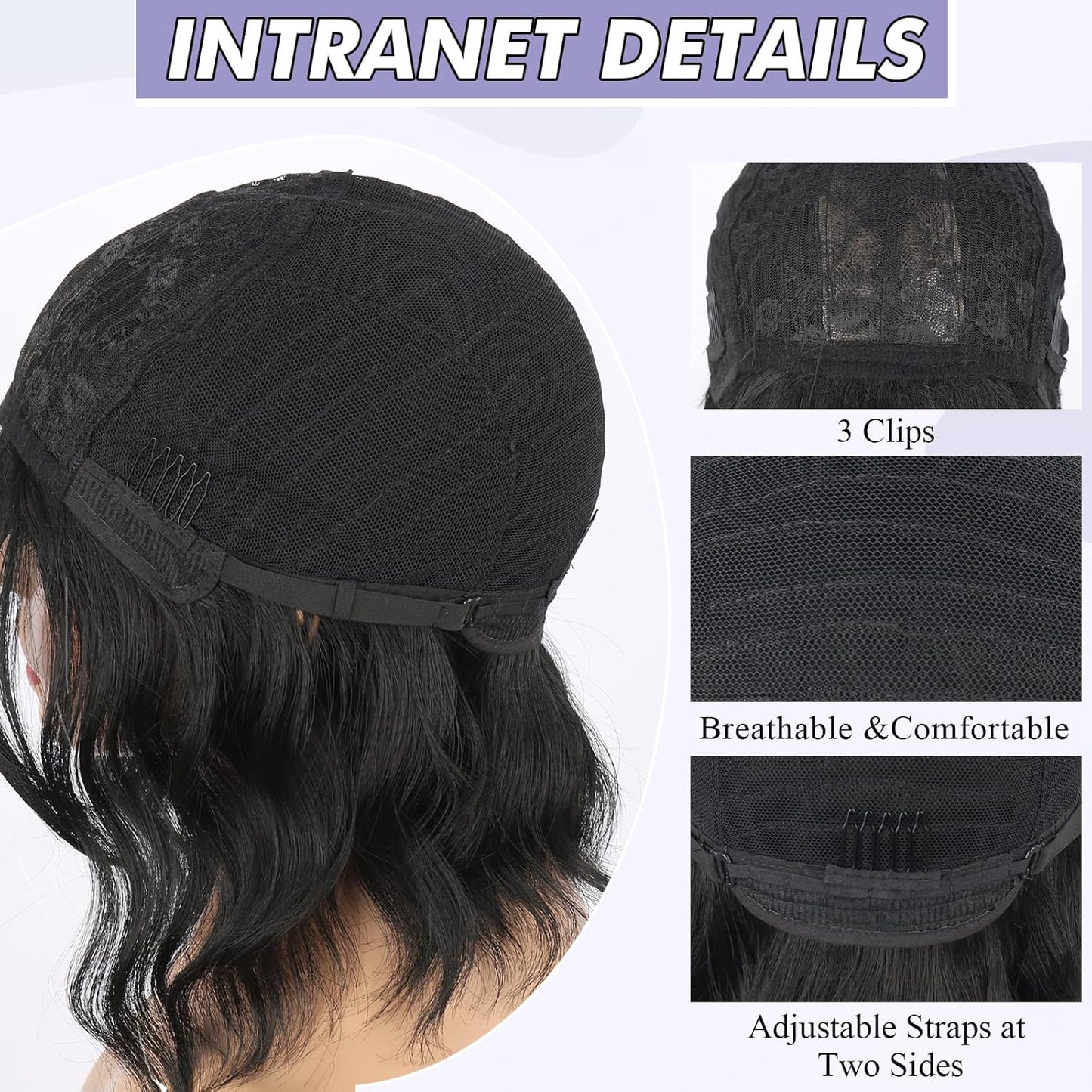 Dark Brown Wavy Bob Wig Natural Brown Curly Bob Wig with Curtain Bangs for Black Women,Synthetic Short Curly with Bangs Wavy Shoulder Length Hair for Daily Use 4#