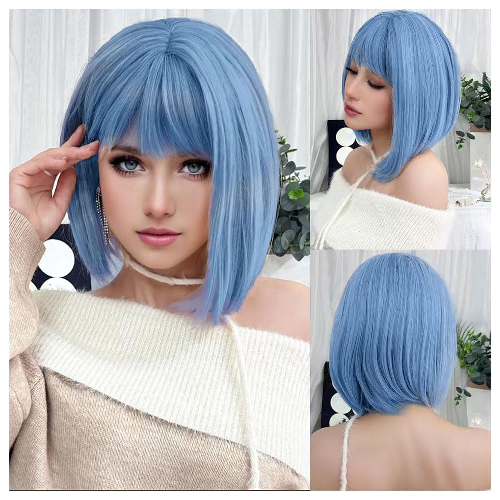 Short Blond Wig with Bangs 15Inch Straight Hair Natural Synthetic Bob Wig for Women (15Inch, Blond)