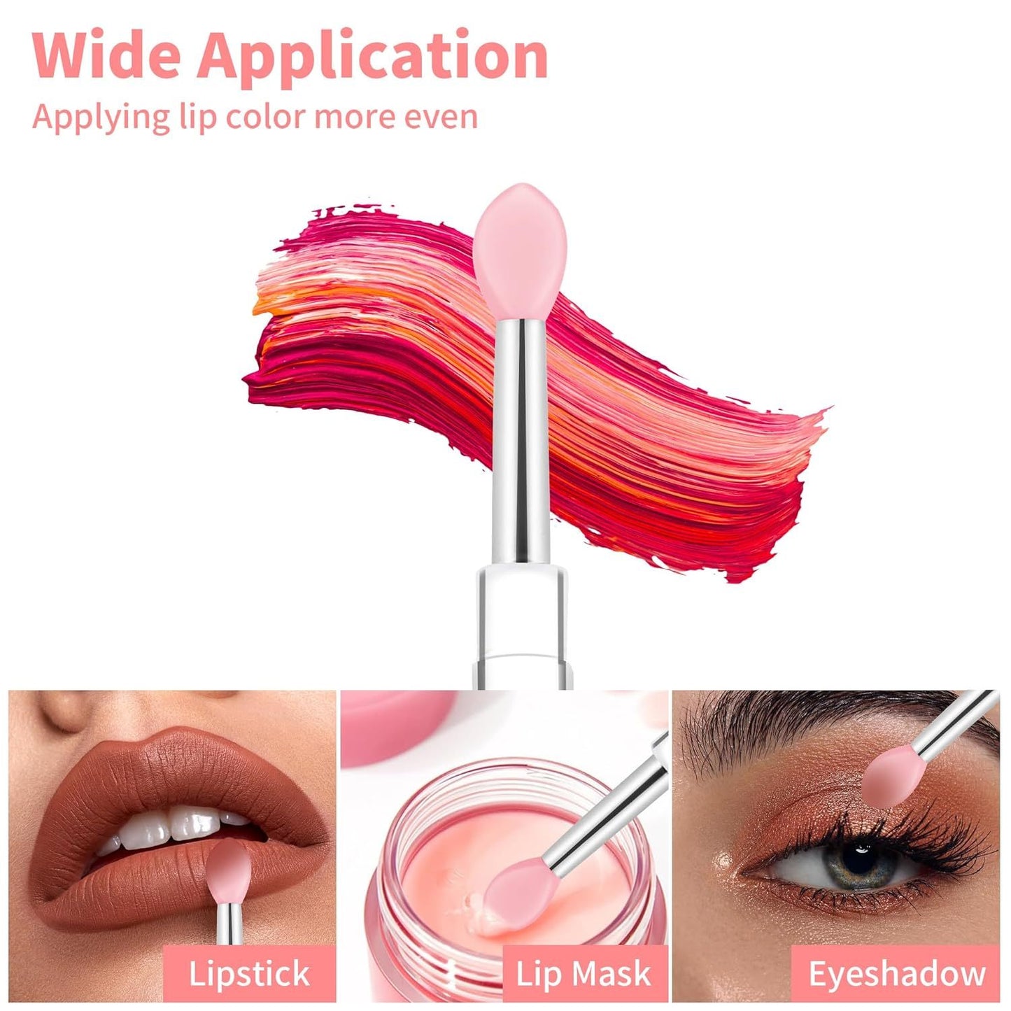Reusable Silicone Lip Brush Set For Lipstick, Gloss, Balm, Mask & Scrub - Hygienic Caps, 8 Colors