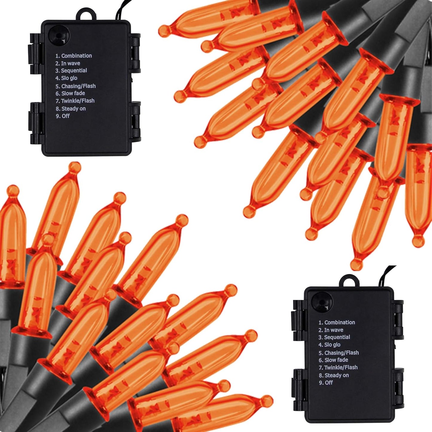 2 Pack Orange Halloween String Light, Battery Operated Lights 50 LED 16 FT String Light Waterproof Tree Lights with 8 Lighting Modes,Indoor Outdoor Patio Garden Halloween Decorations