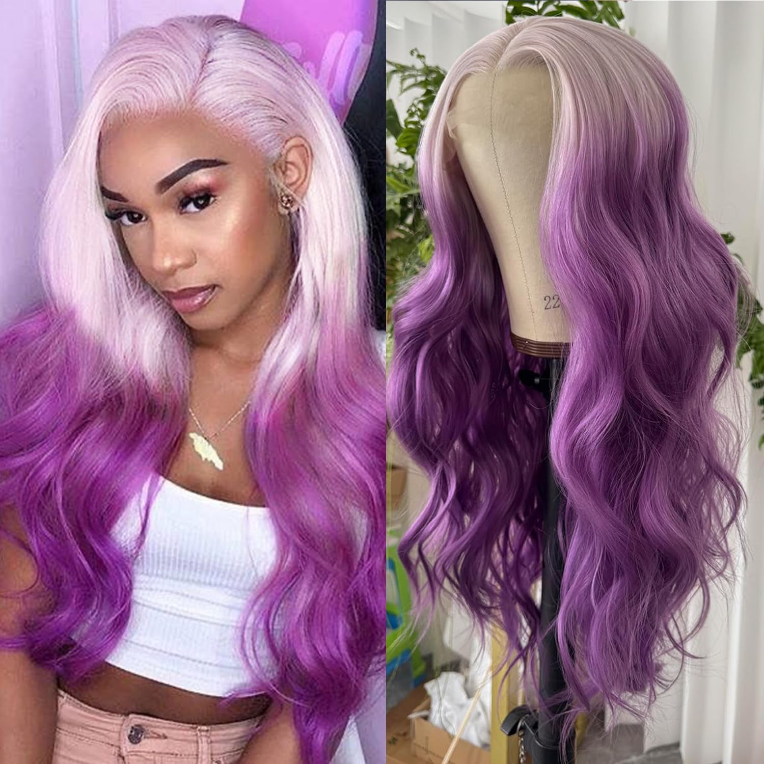 Purple Body Wave 13X4 Lace Frontal Wigs HD Lace Front Wigs Glueless Pre Plucked Bluish Violet Glueless Wigs 28 Inch Soft Hair Natural Hair Line Baby Hair Heat Resistant