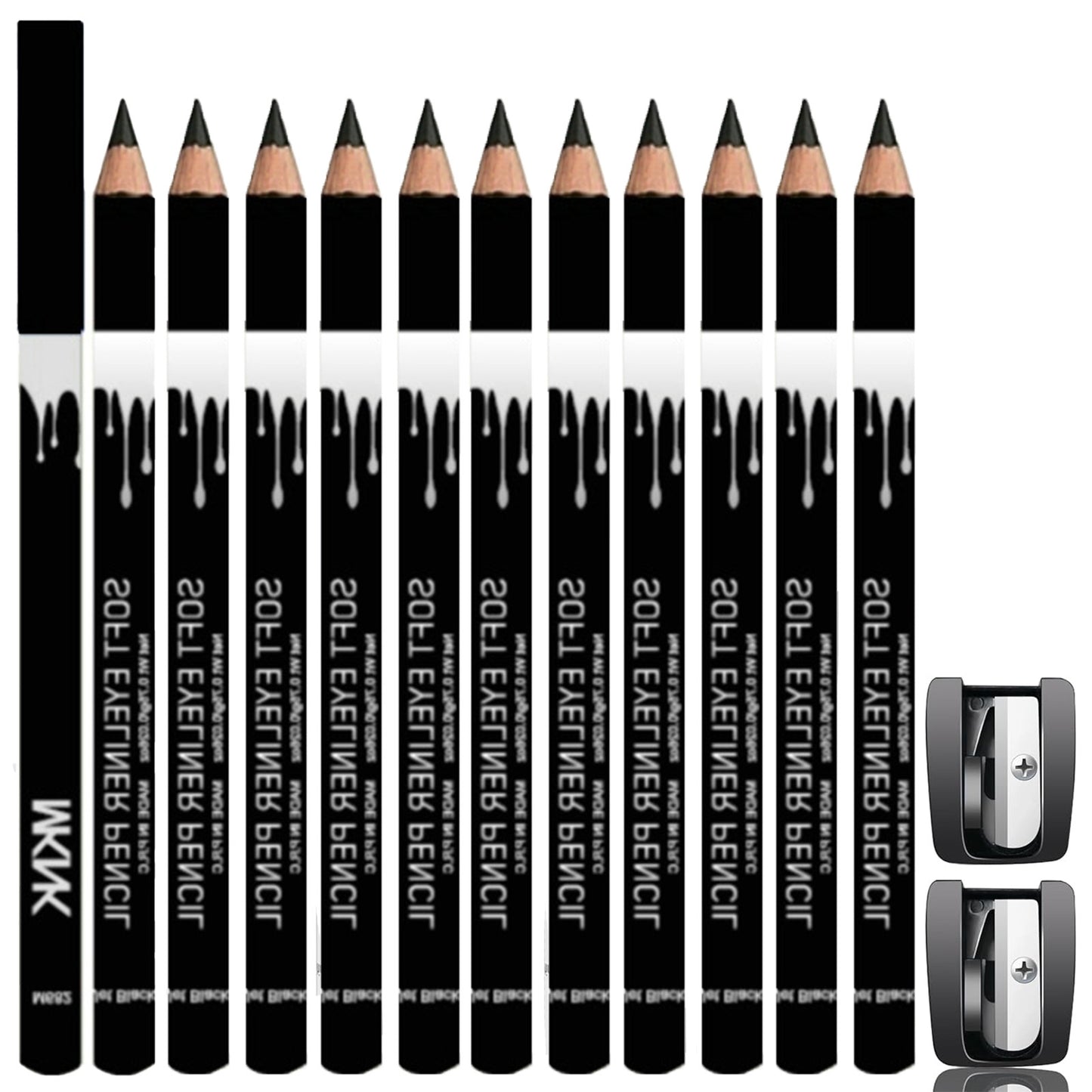12PCS Black & White Eyeliner Pencil Set | Waterproof, Long-Lasting Multi-Use with Sharpener