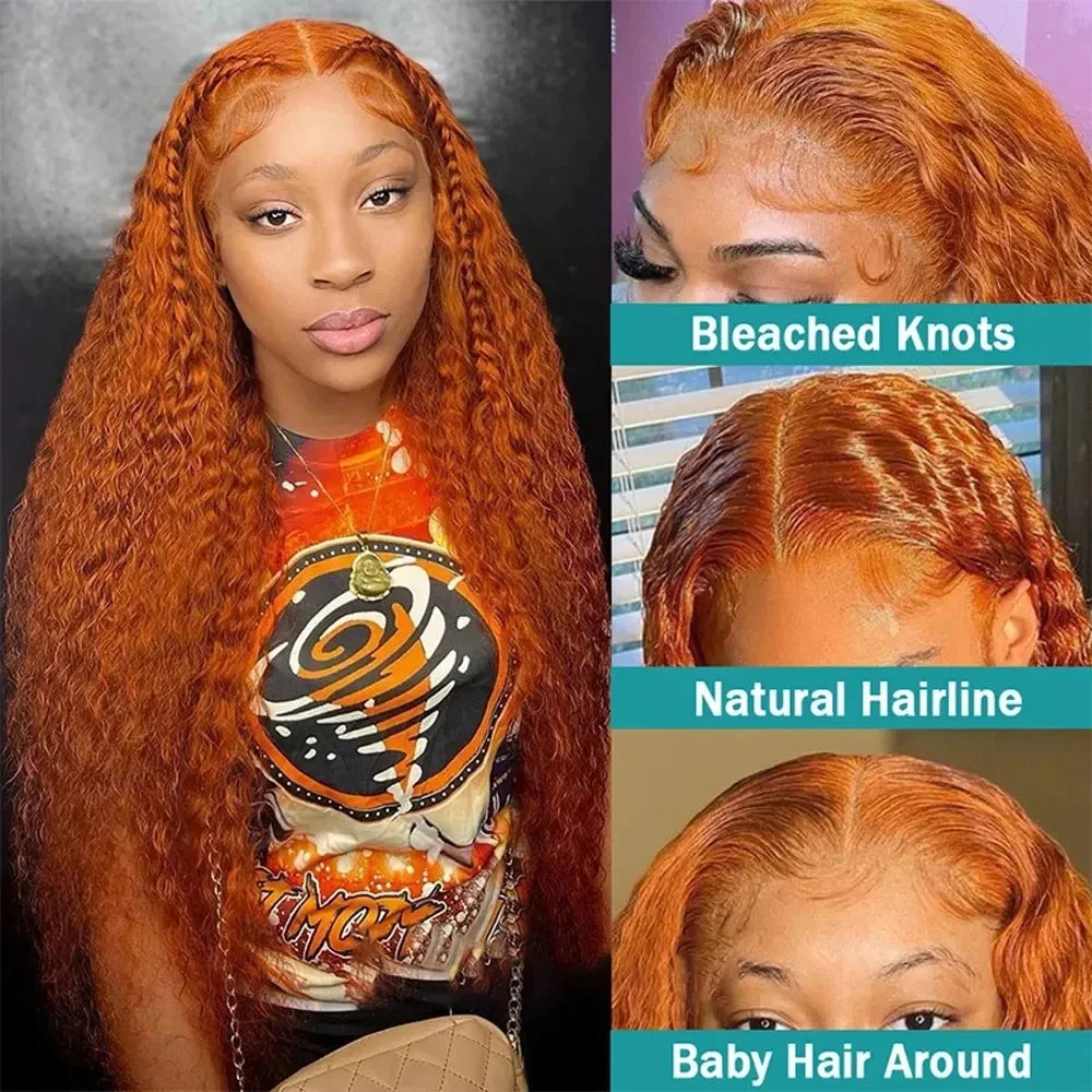 40 Inch Orange Ginger Deep Wave Lace Front Wig | 13x4 13x6 HD Lace | Mossily 100% Brazilian Human Hair