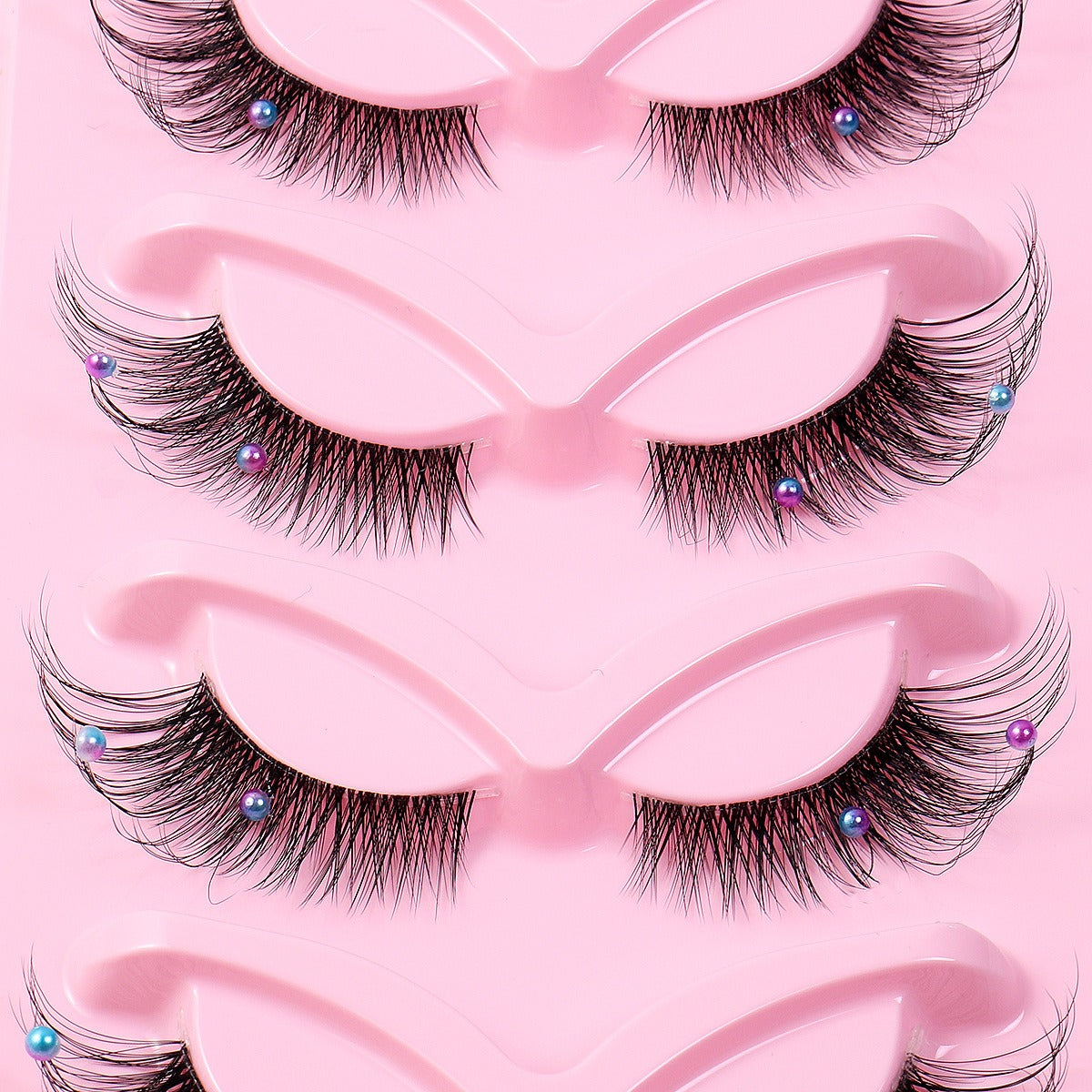 3D Foxy Winged Cat Eye Lashes | Clear Band Vegan Faux Mink Strip Lashes with Diamond Pearl Detail