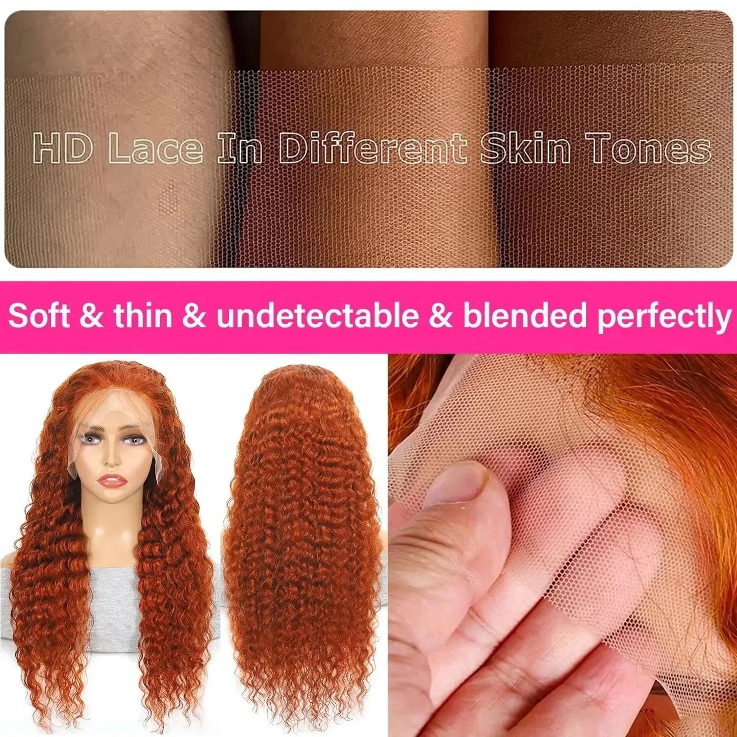 40 Inch Orange Ginger Deep Wave Lace Front Wig | 13x4 13x6 HD Lace | Mossily 100% Brazilian Human Hair