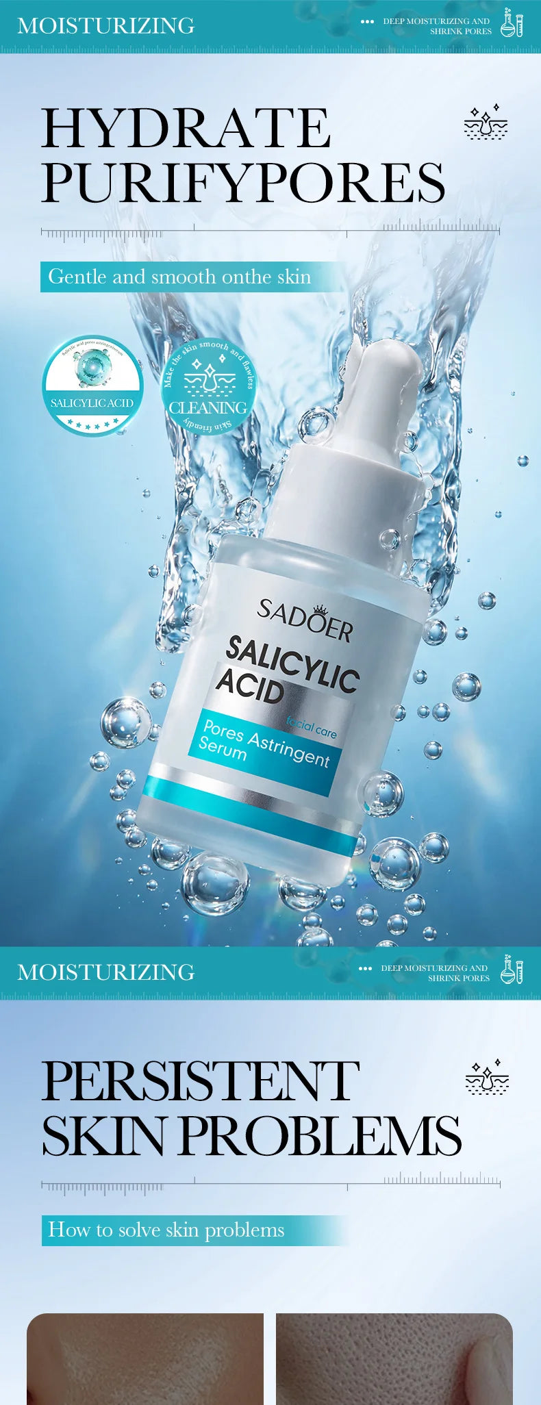 Hyaluronic Acid Facial Essence Natural Moisturizing Factor Salicylic Acid Pore Tightening Serum Deeply Hydrating Oil Control