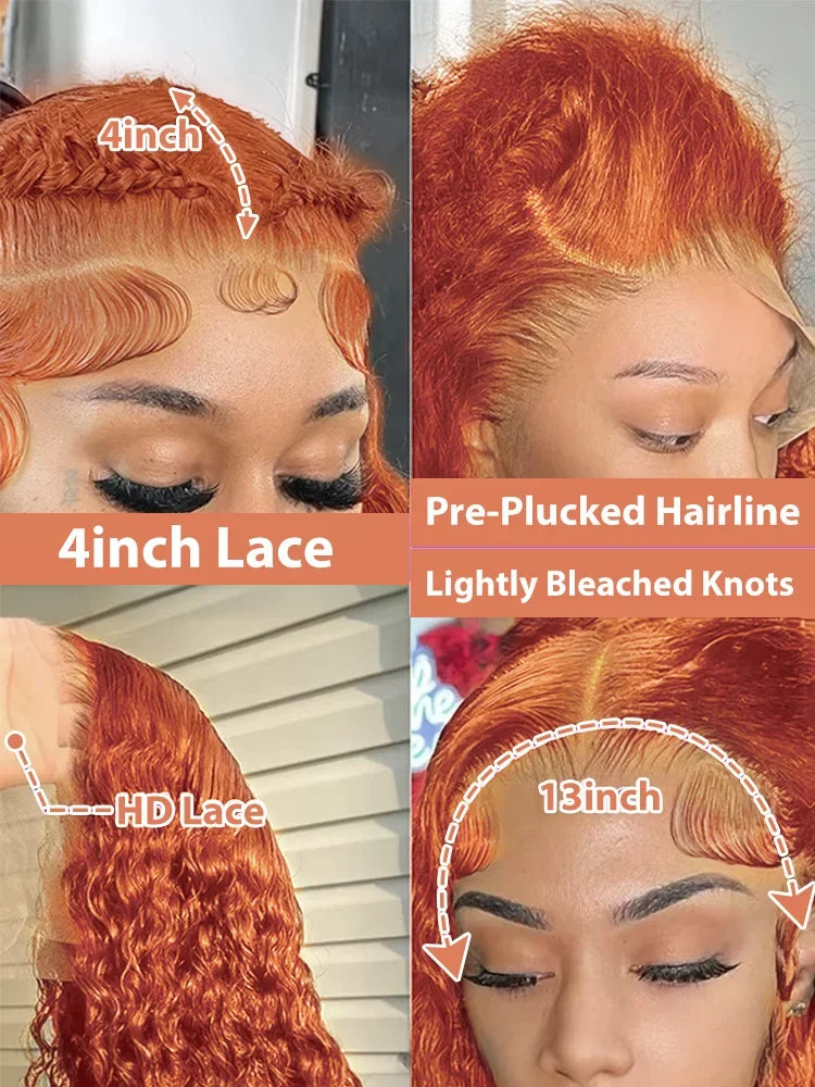40 Inch Orange Ginger Deep Wave Lace Front Wig | 13x4 13x6 HD Lace | Mossily 100% Brazilian Human Hair