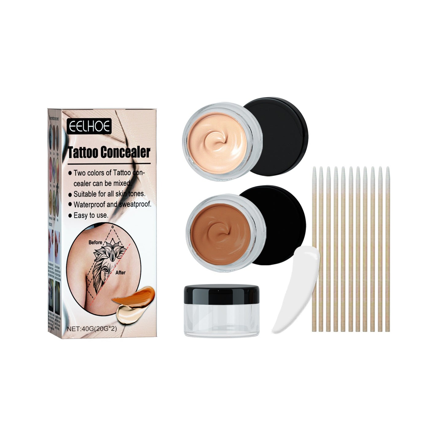 EELHOE Waterproof Tattoo & Scar Concealer | 2-Color High Coverage Cream for Tattoo, Birthmark & Skin Imperfections