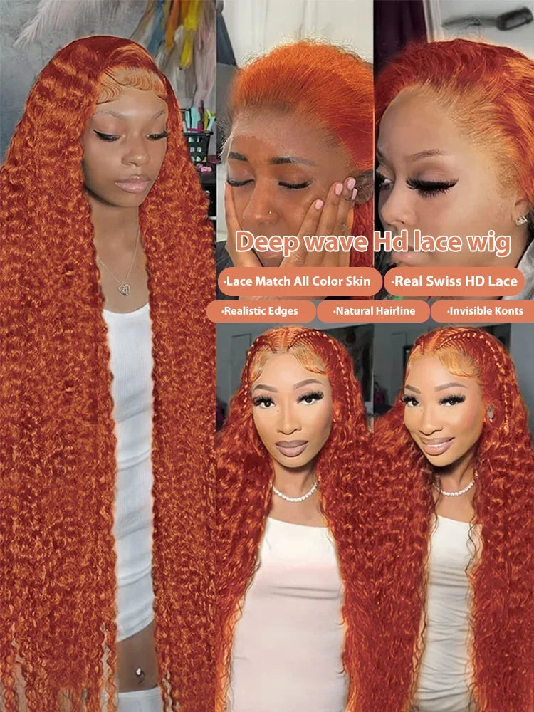 40 Inch Orange Ginger Deep Wave Lace Front Wig | 13x4 13x6 HD Lace | Mossily 100% Brazilian Human Hair