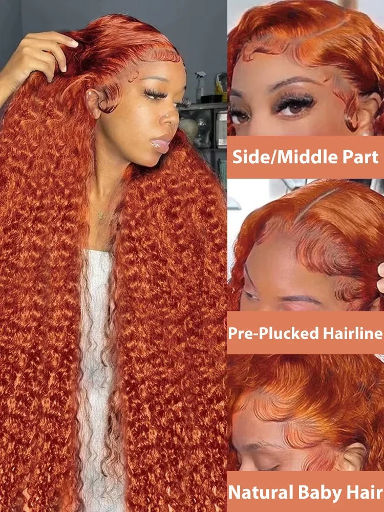 40 Inch Orange Ginger Deep Wave Lace Front Wig | 13x4 13x6 HD Lace | Mossily 100% Brazilian Human Hair