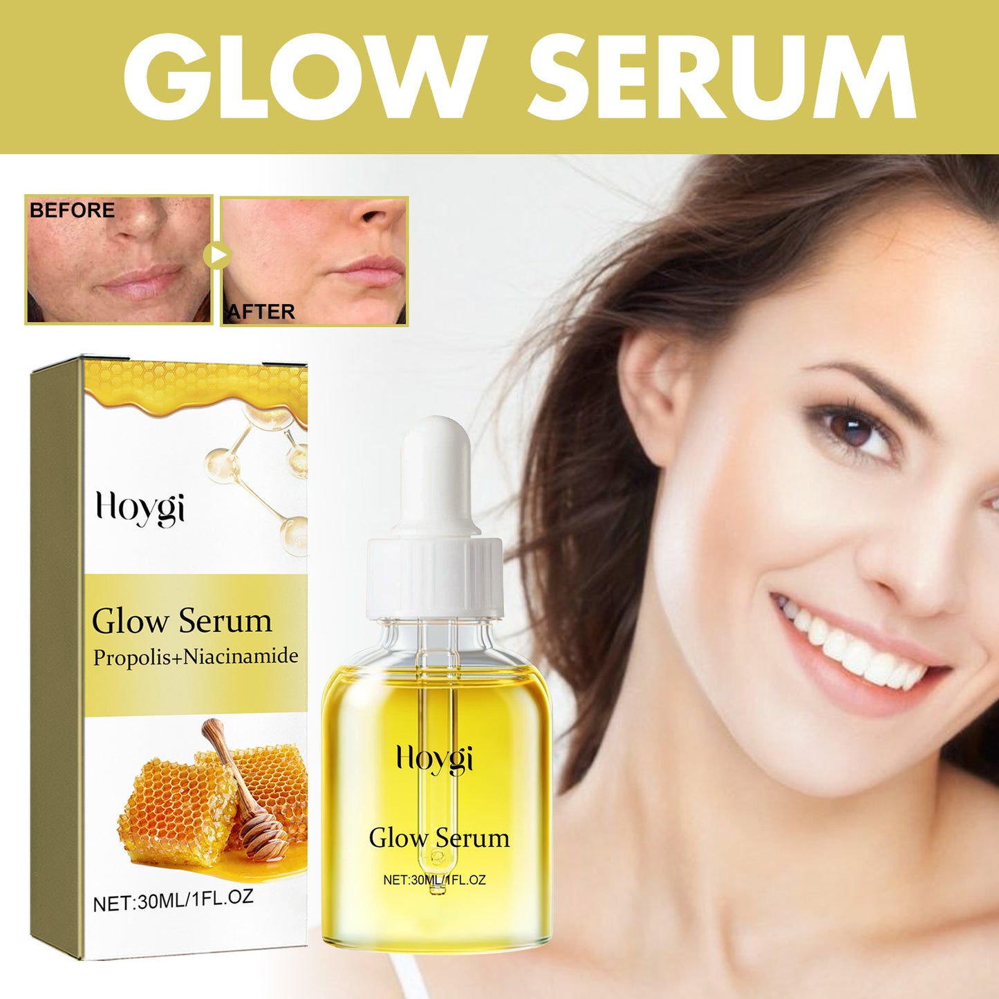 Glow Serum, Moisturizing And Whitening Skin To Reduce Facial Spots And Fine Lines