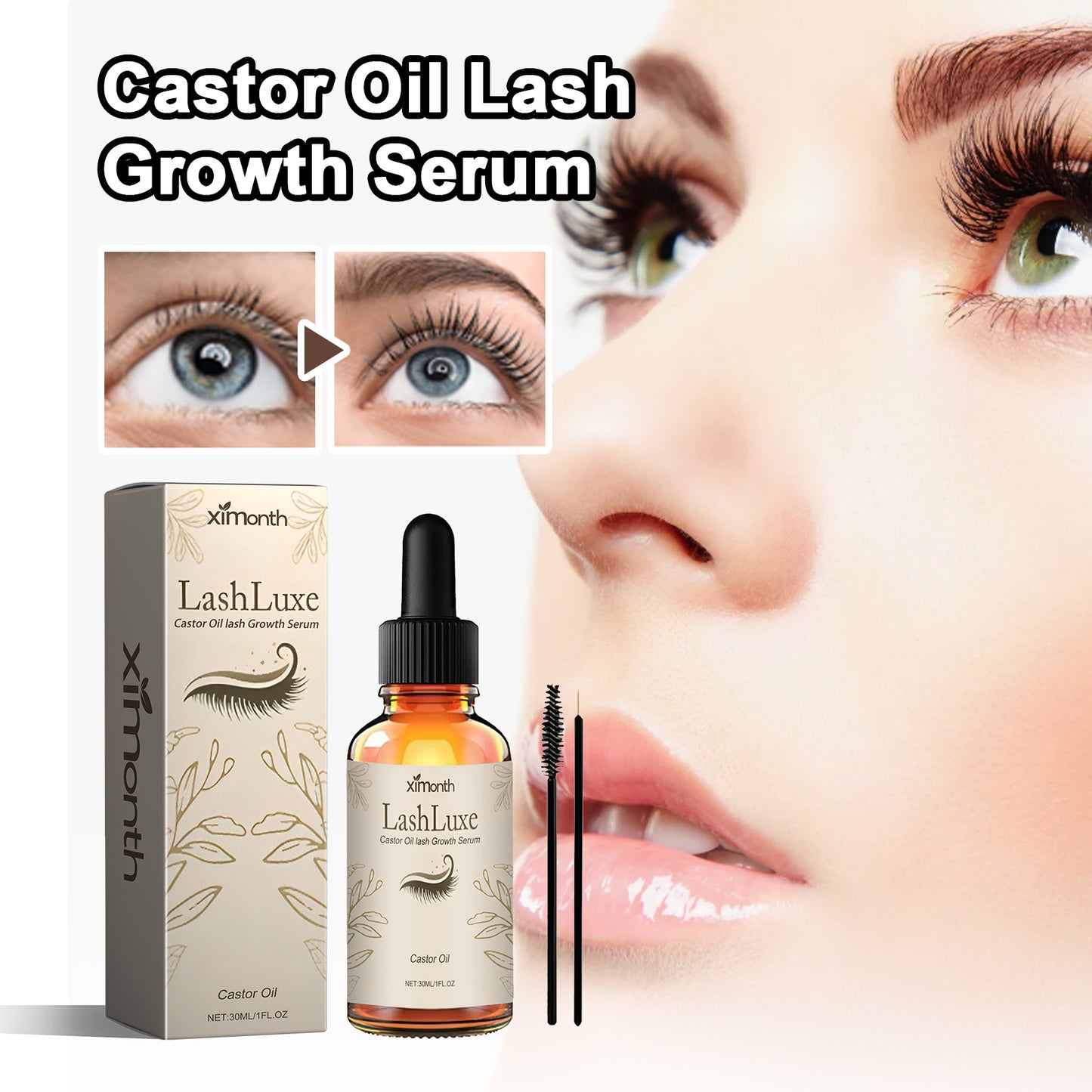 Castor Oil Lash Growth Serum, Mild Lasting Not Easy To Halo Makeup Natural Slim Black Beautiful Voluminous Voluminous Mascara