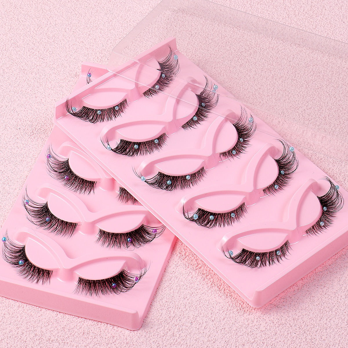 3D Foxy Winged Cat Eye Lashes | Clear Band Vegan Faux Mink Strip Lashes with Diamond Pearl Detail