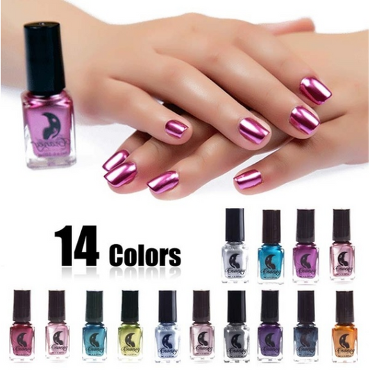 14 Color Mirror Metallic Nail Polish Set | 6ML Shiny Fashion Gel for Trendy Nail Art & Makeup Looks