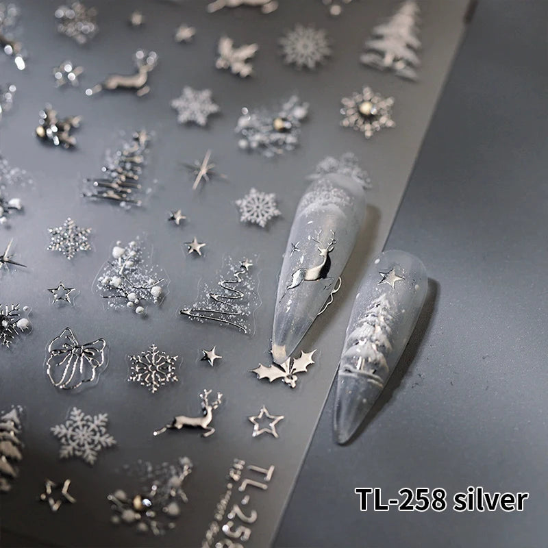 New Christmas Snowflakes Bows Bells Rhinestones Nail Art Sticker Self-adhesive Nail Art Decals Charms for Nails