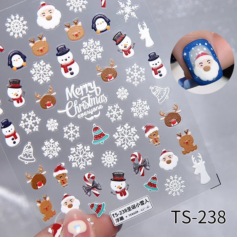 New Christmas Snowflakes Bows Bells Rhinestones Nail Art Sticker Self-adhesive Nail Art Decals Charms for Nails