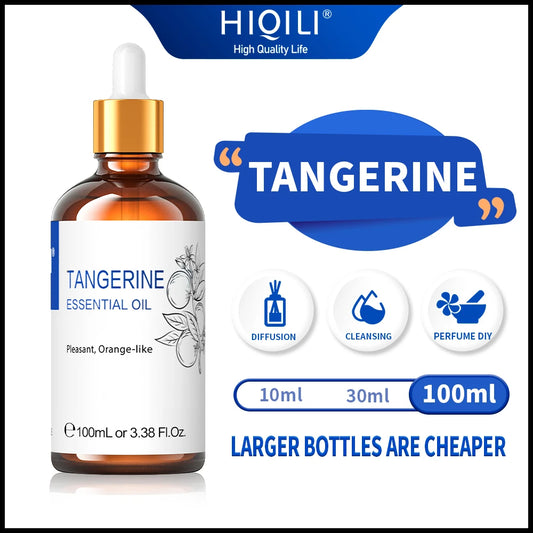 HIQILI Tangerine Essential Oil 100ml | Pure Citrus Oil for Diffuser, Cleaning, Massage & Soap Making