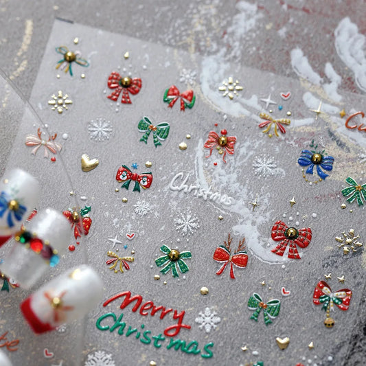 New Christmas Snowflakes Bows Bells Rhinestones Nail Art Sticker Self-adhesive Nail Art Decals Charms for Nails