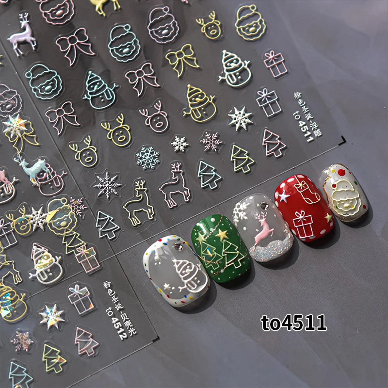 New Christmas Snowflakes Bows Bells Rhinestones Nail Art Sticker Self-adhesive Nail Art Decals Charms for Nails
