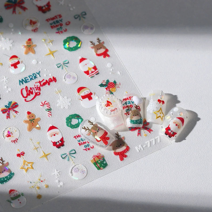 New Christmas Snowflakes Bows Bells Rhinestones Nail Art Sticker Self-adhesive Nail Art Decals Charms for Nails