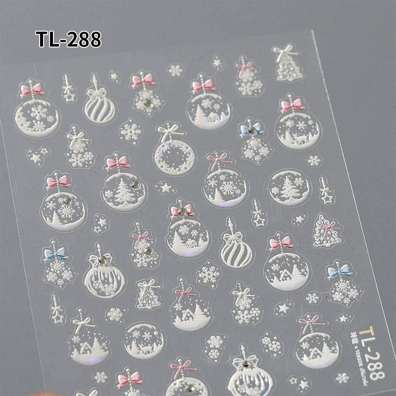 New Christmas Snowflakes Bows Bells Rhinestones Nail Art Sticker Self-adhesive Nail Art Decals Charms for Nails