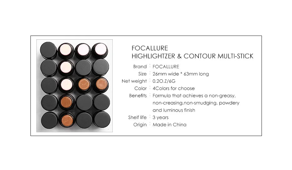 Wholesale FOCALLURE Bronzer Highlighter Stick Waterproof Body Face Contour Corrector Illuminator Cream For Women's Makeup