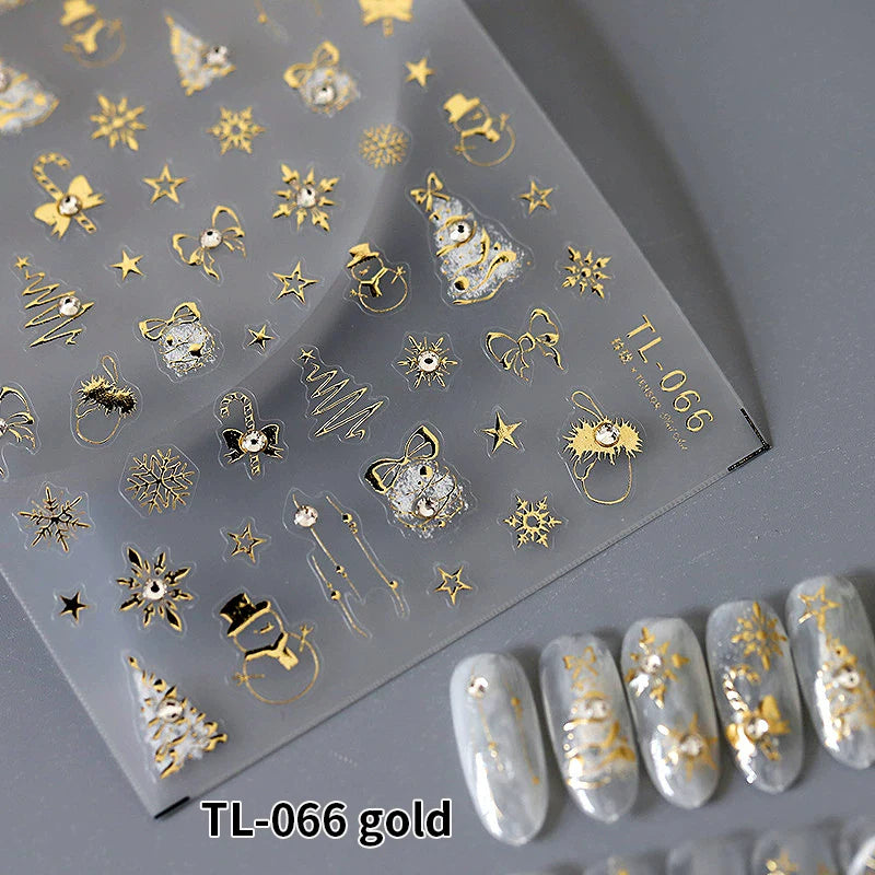 New Christmas Snowflakes Bows Bells Rhinestones Nail Art Sticker Self-adhesive Nail Art Decals Charms for Nails