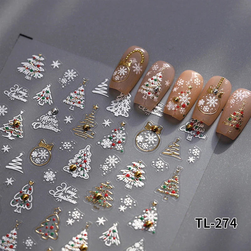 New Christmas Snowflakes Bows Bells Rhinestones Nail Art Sticker Self-adhesive Nail Art Decals Charms for Nails