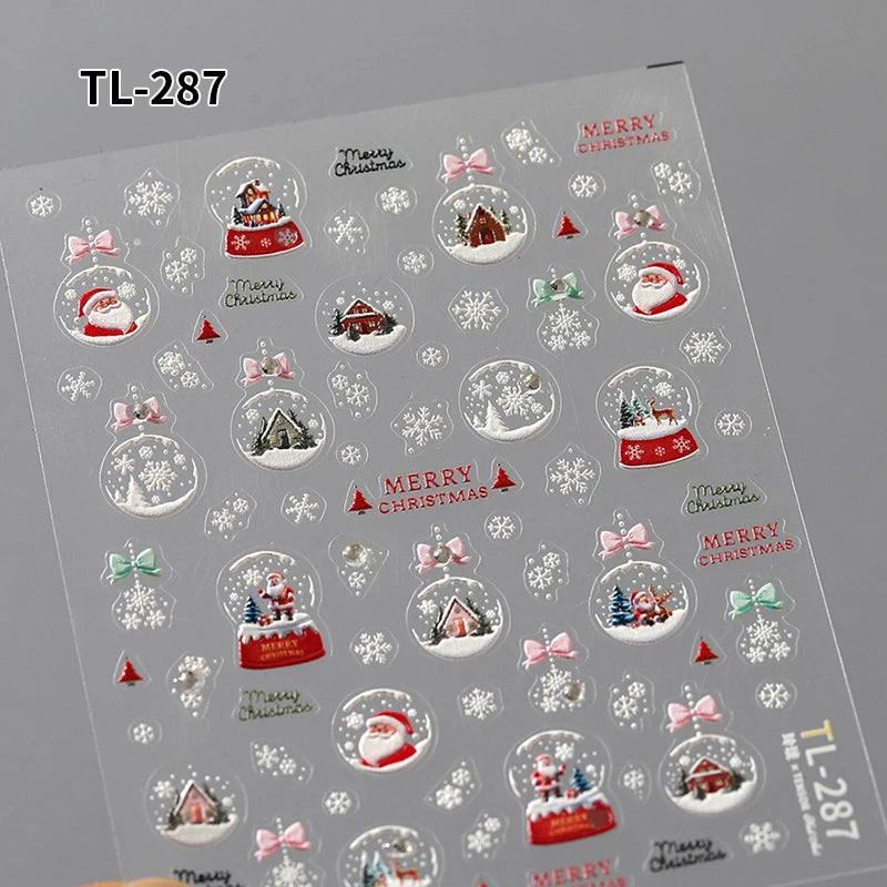 New Christmas Snowflakes Bows Bells Rhinestones Nail Art Sticker Self-adhesive Nail Art Decals Charms for Nails