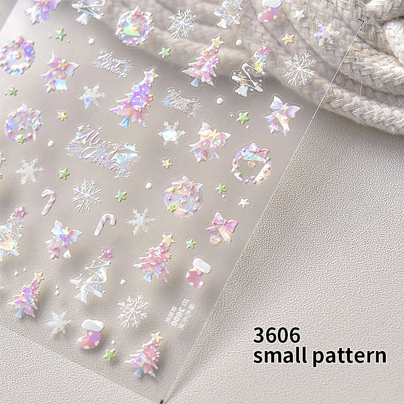 New Christmas Snowflakes Bows Bells Rhinestones Nail Art Sticker Self-adhesive Nail Art Decals Charms for Nails