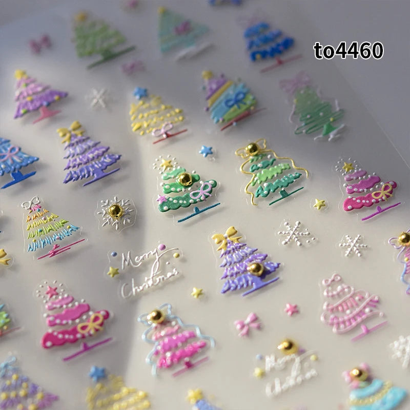 New Christmas Snowflakes Bows Bells Rhinestones Nail Art Sticker Self-adhesive Nail Art Decals Charms for Nails