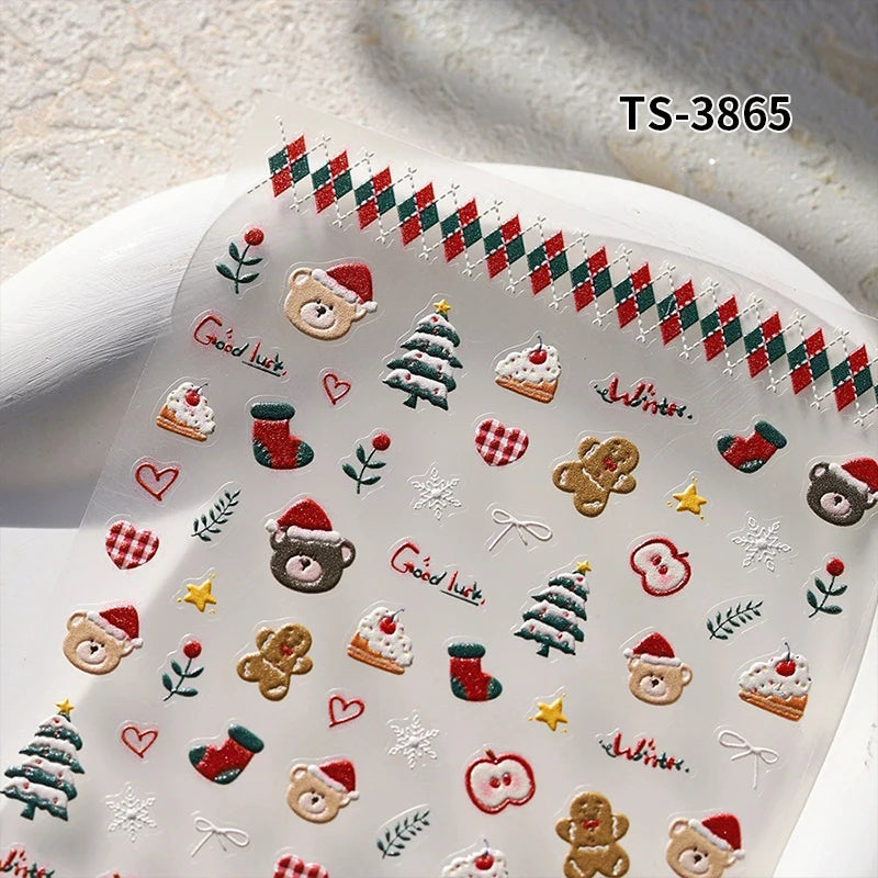 New Christmas Snowflakes Bows Bells Rhinestones Nail Art Sticker Self-adhesive Nail Art Decals Charms for Nails