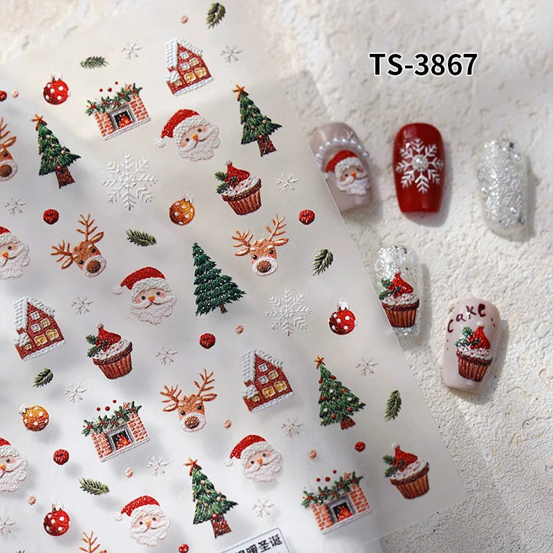 New Christmas Snowflakes Bows Bells Rhinestones Nail Art Sticker Self-adhesive Nail Art Decals Charms for Nails