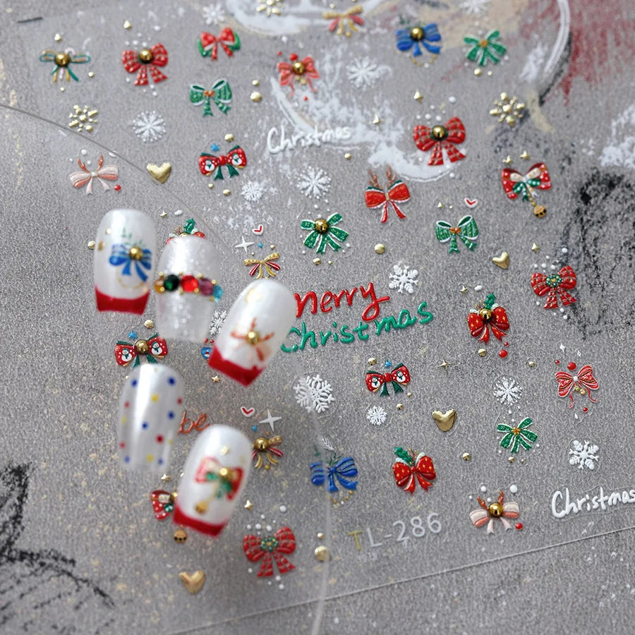 New Christmas Snowflakes Bows Bells Rhinestones Nail Art Sticker Self-adhesive Nail Art Decals Charms for Nails