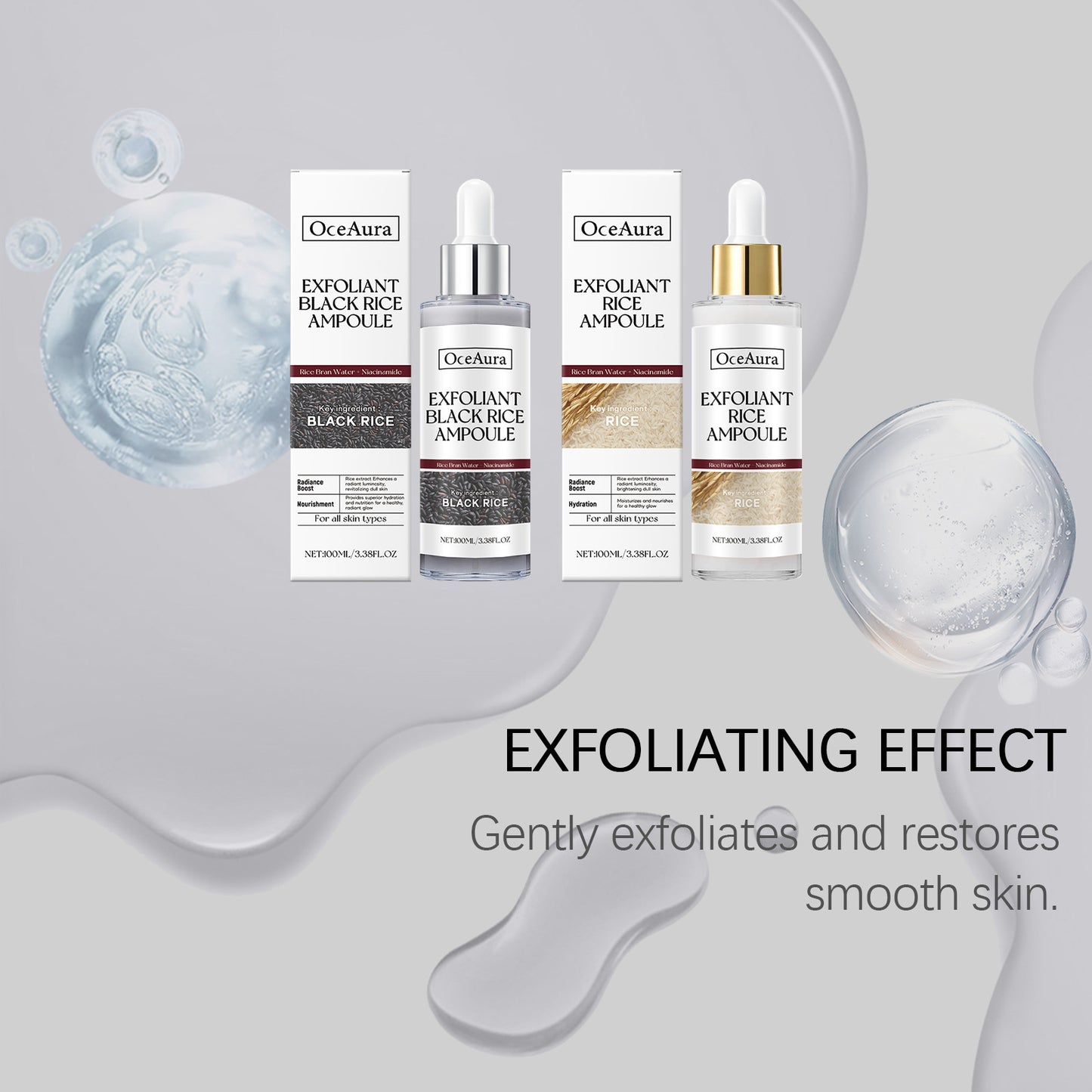 Exfoliating Facial Serum Blackhead Remover Smoothing Cleansing Pores Brightening Moisturizing Scrub Essence Black Rice Ampoule