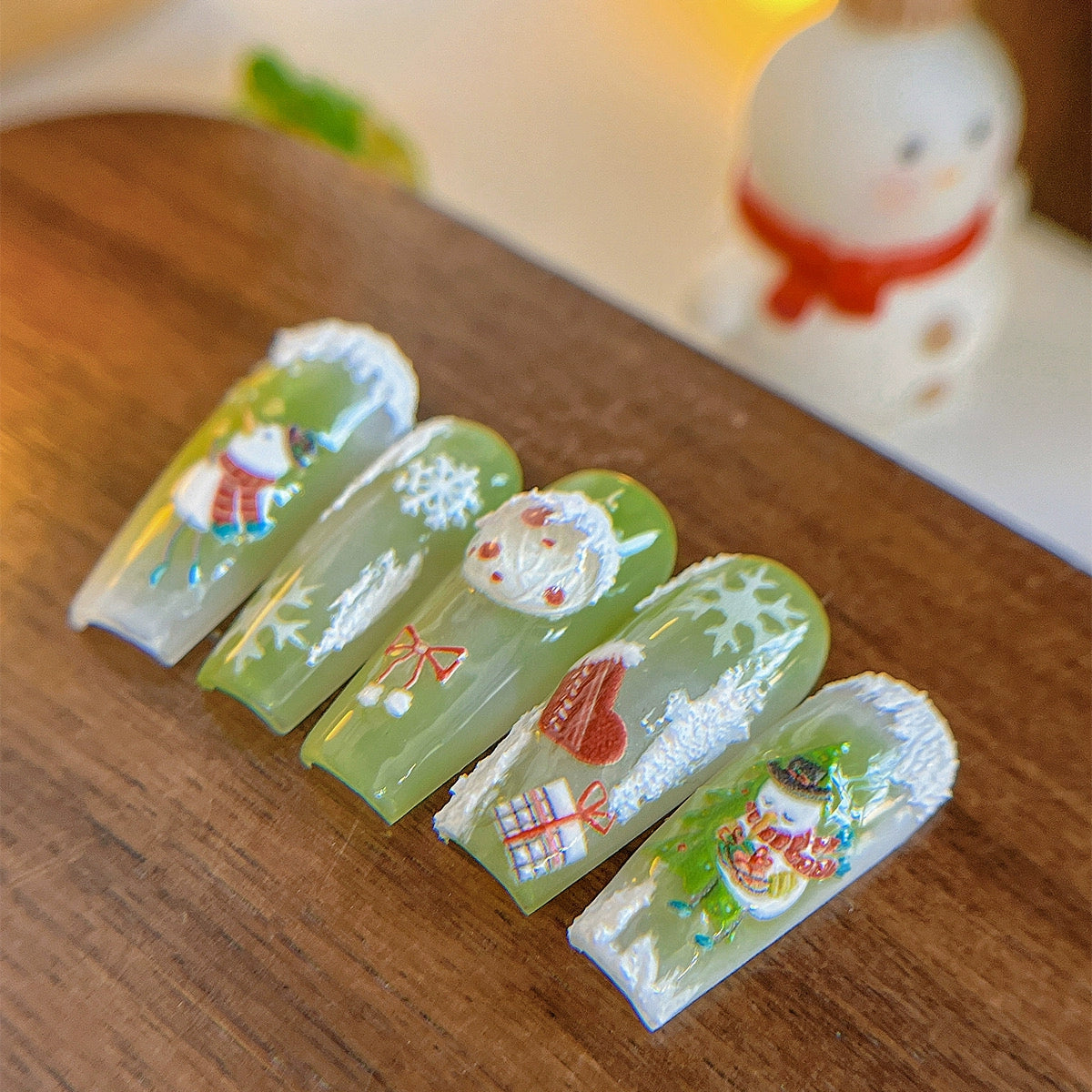 Color Christmas Tree Nail Stickers Four Eight-Pointed Stars Bows Garland Exquisite Lines Embossed Nails