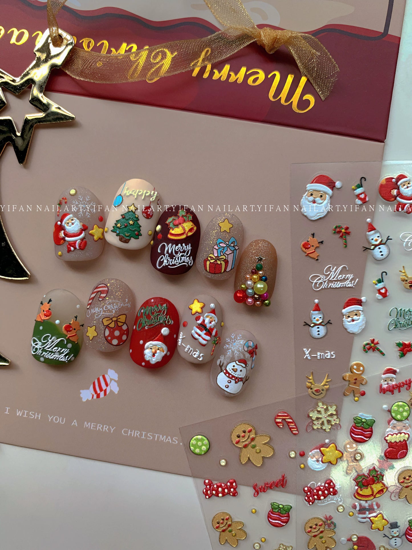 J58m59 Nail Art Sticker Elk Gift Box Gingerbread Man