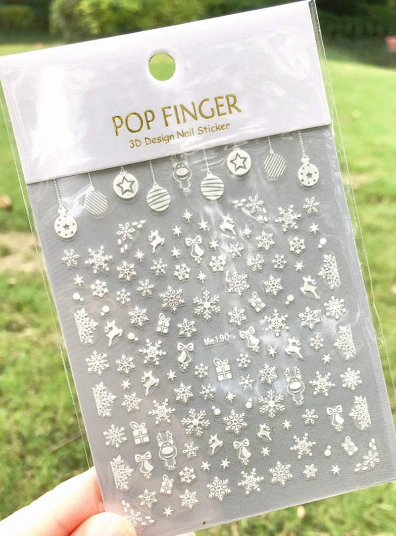 Manicure Christmas Stickers Old Elk White Snowflake Nail Decals Waterproof Ultra-Thin Three-Dimensional Self-Adhesive Adhesive