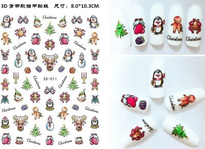 Manicure Christmas Stickers Old Elk White Snowflake Nail Decals Waterproof Ultra-Thin Three-Dimensional Self-Adhesive Adhesive
