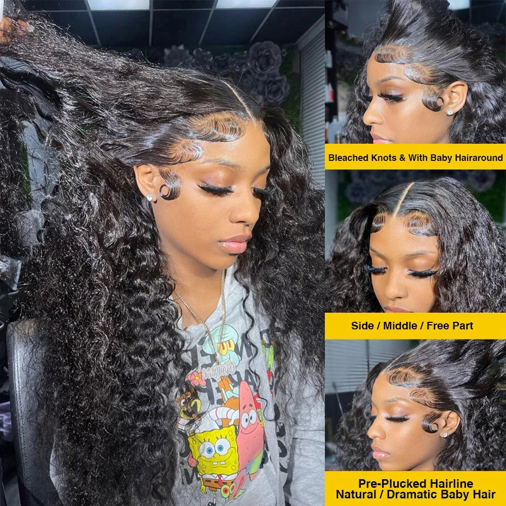 30 Inch Water Wave Human Hair Wig | 13x4/13x6 HD Lace Front Wig – Deep Curly Frontal on Clearance Sale