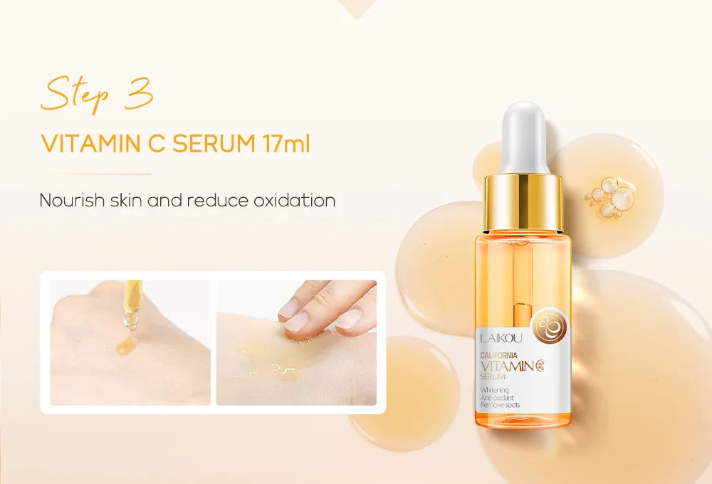 5 Pieces Vitamin C Skincare Set  Moisturizing Face Serum Brighten Cream Antiage Eye Cream Toner Facial Care Set for Dropshipping