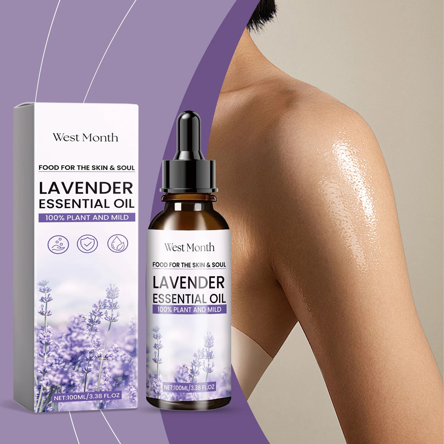WEST MONTH Lavender Essential Oil Soothe and Relax Regulate Body and Mind Deeply Caring for The Skin Multiple Nourishing 3.38 oz