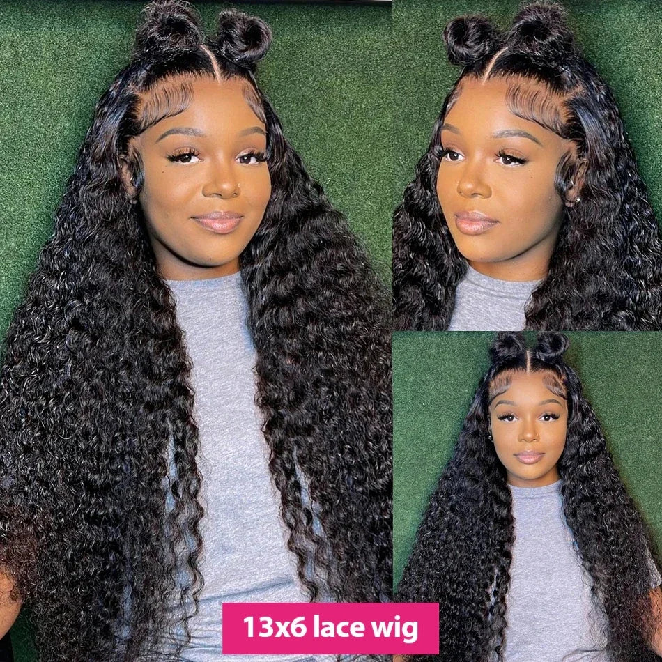 200% Deep Wave 13x6 Lace Frontal Wig Brazilian Curly Human Hair Wigs For Women Lace Front Human Hair Wig Pre Plucked 36 Inch