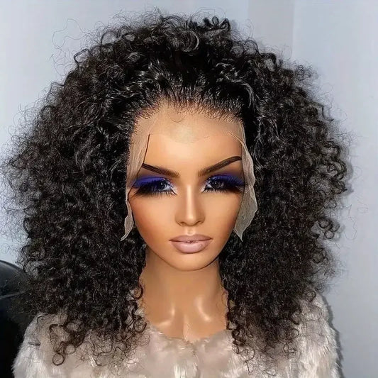 Curly Wigs HD Transparent Kinky Curly Lace Front Wig Pre Plucked 4C Edges Lace Frontal Wig Short Bob Human Hair Wigs For Women
